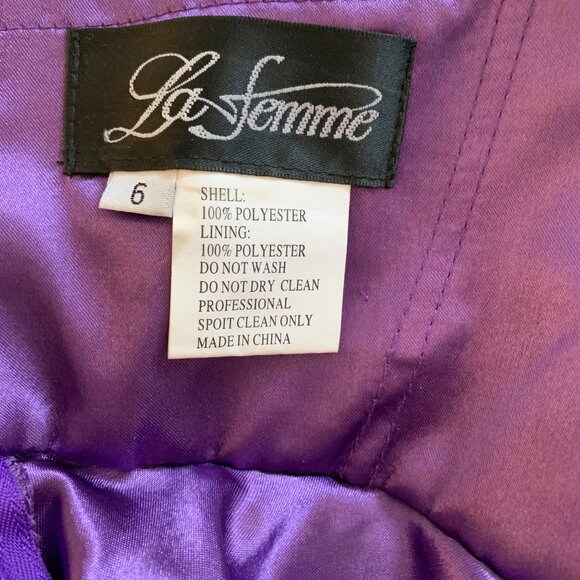 La Femme strapless short Chiffon Dress with Ruched Detail and Embellishment - Picture 7 of 8